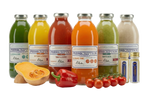 Nourish Soup Cleanse: Presscription soups and broths in glass bottles with butternut squash, peppers and tomatoes