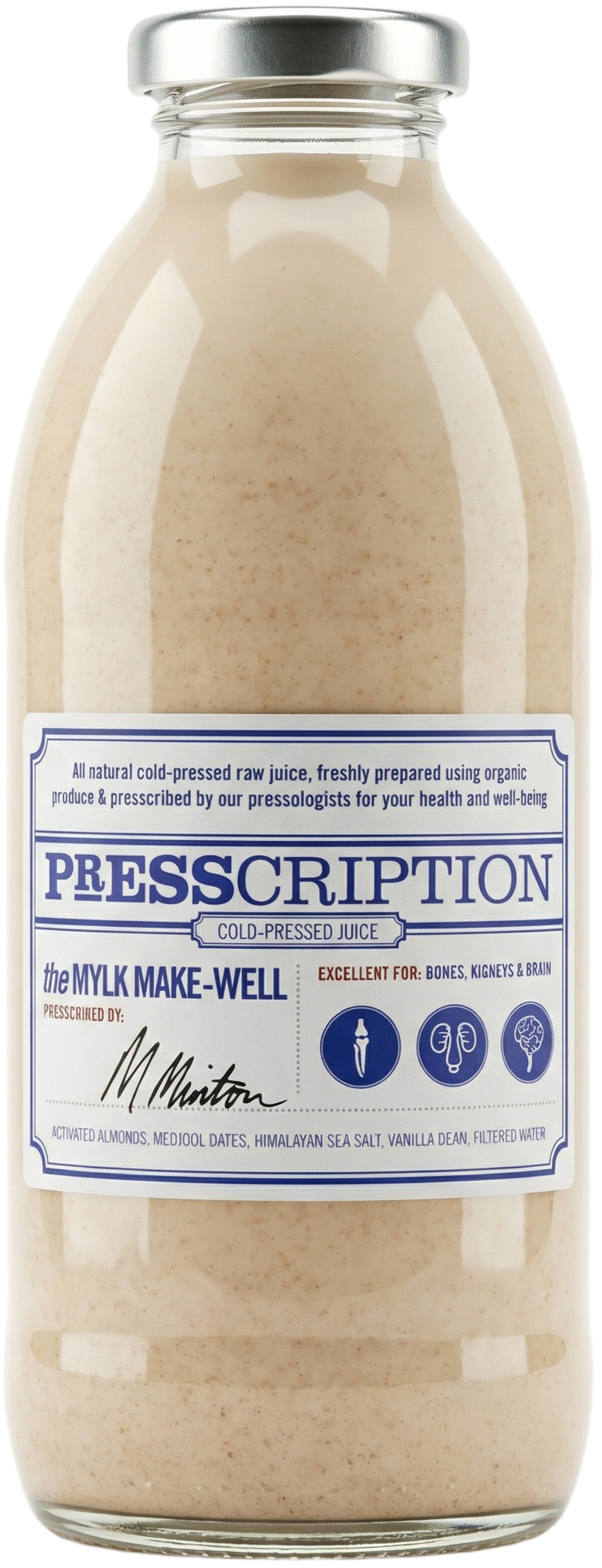 The Milk Make Well, creamy nut mylk in a Presscription glass bottle