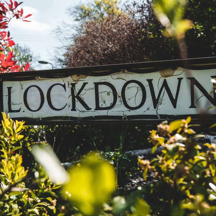 Sign reading LOCKDOWN among leaves