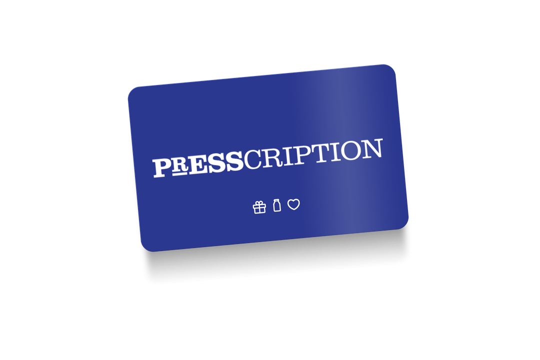 Presscription gift card in navy blue