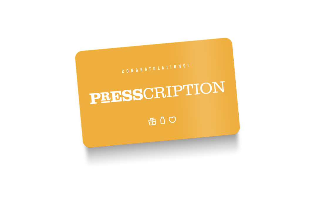 Presscription gift card in yellow