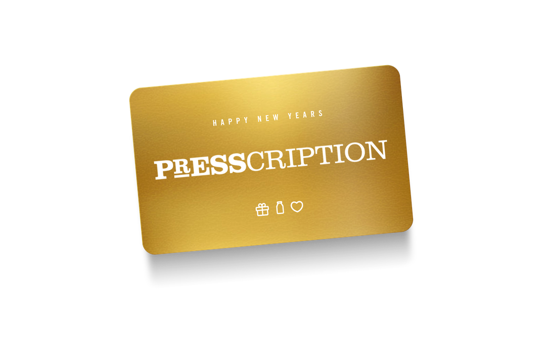Presscription gift card in gold