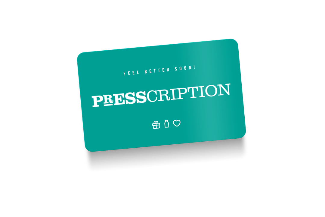 Presscription gift card in teal