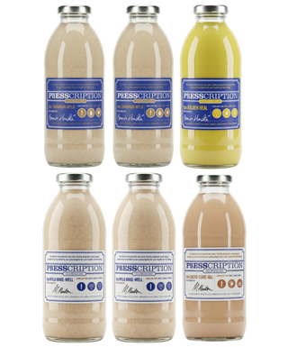 Mylk Bundle: six bottles of Presscription handmade nut mylks stacked in two rows