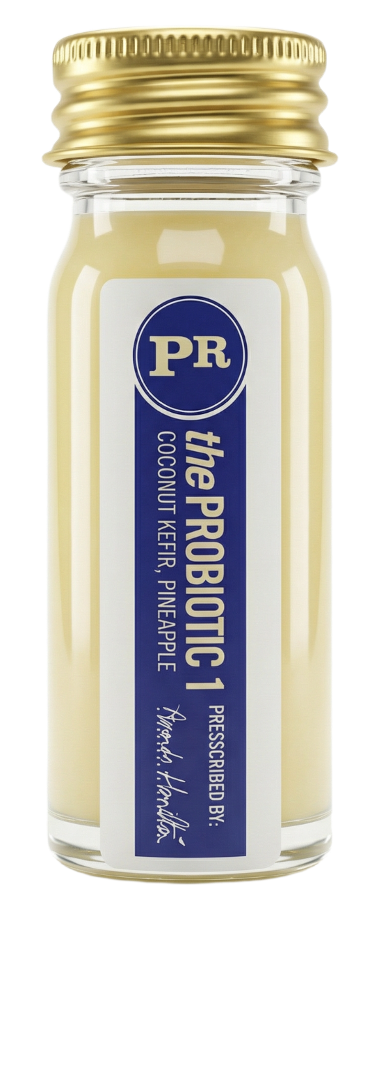 The Probiotic 1, a creamy probiotic shot in a small Presscription glass bottle